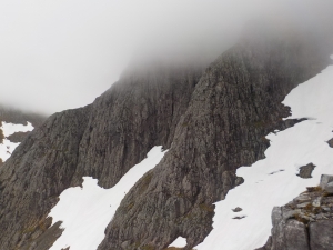 Some climbers making their way to the start of 'The Long Route' on Ben Nevis.