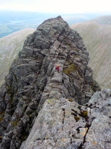 Kate negotiating Tower Gap on Tower Ridge towards the end of the climb.
